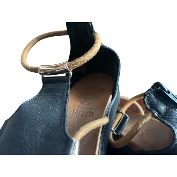 Vince Camuto Black Leather 7.5 / 8 M Flats Ankle Strap Sandals Rose Gold Resort - Picture 7 of 10